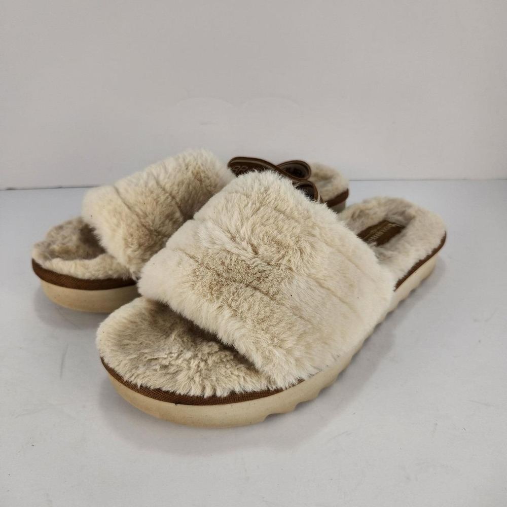 Koolaburra by UGG Women's Size 8 Cream Faux Fur Fuzzy Slide Slippers Sandals